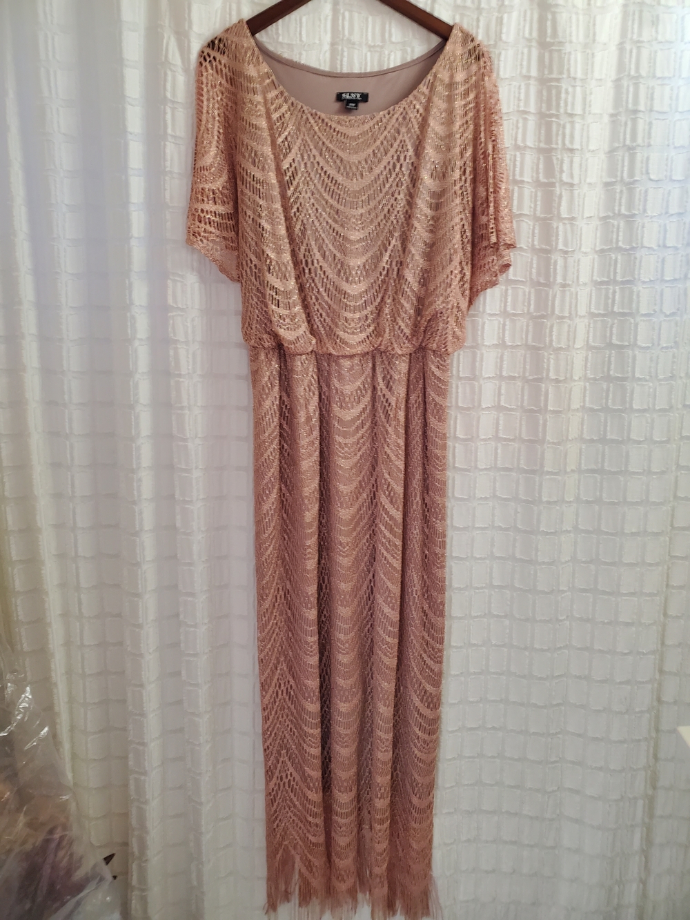 SLNY Blush Crochet Maxi Dress